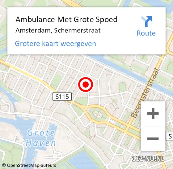 Locatie op kaart van de 112 melding: Ambulance Met Grote Spoed Naar Amsterdam, Schermerstraat op 20 november 2023 11:42