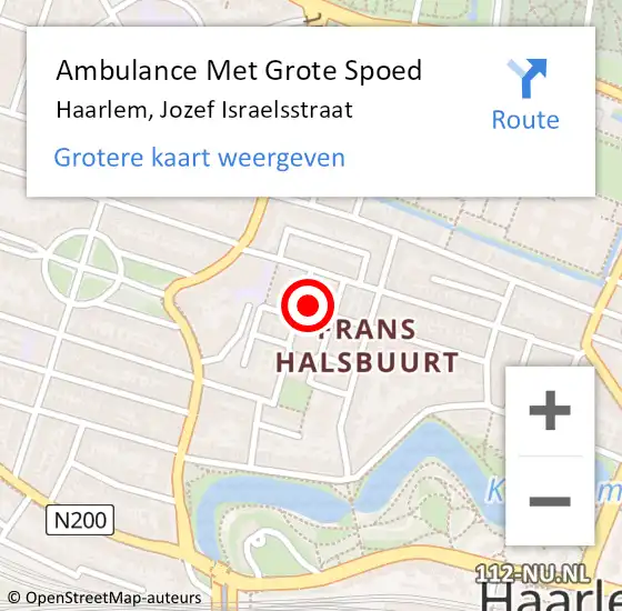 Locatie op kaart van de 112 melding: Ambulance Met Grote Spoed Naar Haarlem, Jozef Israelsstraat op 20 november 2023 11:52