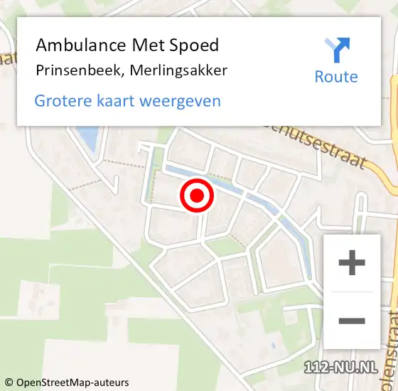 Locatie op kaart van de 112 melding: Ambulance Met Spoed Naar Prinsenbeek, Merlingsakker op 15 september 2014 23:36