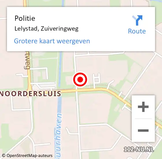 Locatie op kaart van de 112 melding: Politie Lelystad, Zuiveringweg op 20 november 2023 12:23