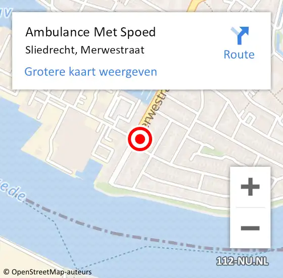 Locatie op kaart van de 112 melding: Ambulance Met Spoed Naar Sliedrecht, Merwestraat op 20 november 2023 12:31
