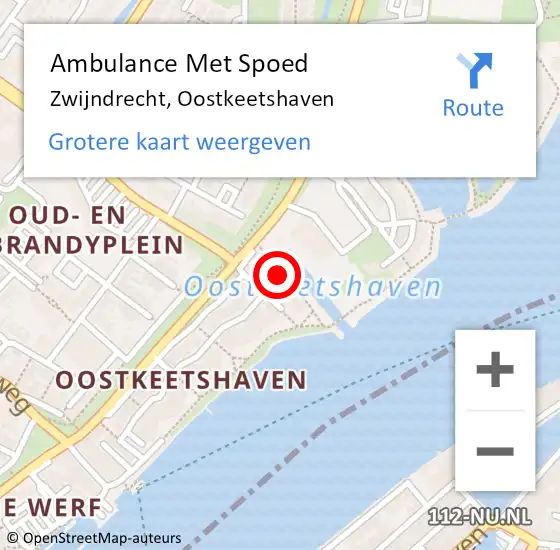 Locatie op kaart van de 112 melding: Ambulance Met Spoed Naar Zwijndrecht, Oostkeetshaven op 20 november 2023 12:53