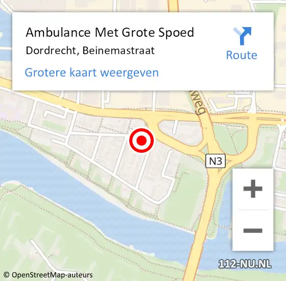 Locatie op kaart van de 112 melding: Ambulance Met Grote Spoed Naar Dordrecht, Beinemastraat op 20 november 2023 13:16