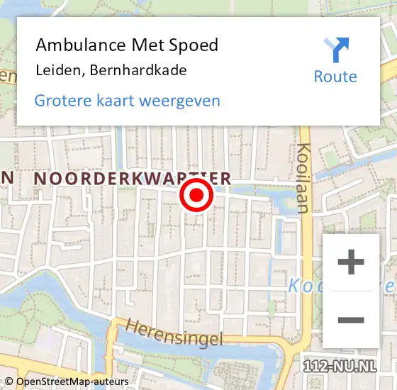 Locatie op kaart van de 112 melding: Ambulance Met Spoed Naar Leiden, Bernhardkade op 20 november 2023 13:39