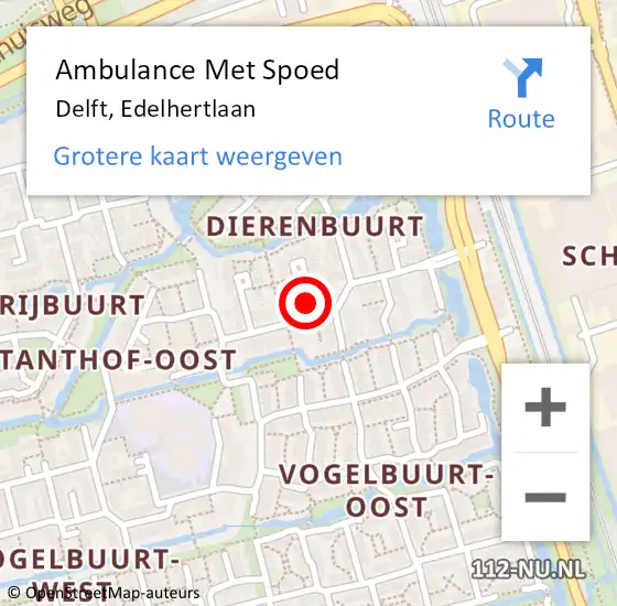 Locatie op kaart van de 112 melding: Ambulance Met Spoed Naar Delft, Edelhertlaan op 20 november 2023 13:43