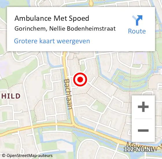 Locatie op kaart van de 112 melding: Ambulance Met Spoed Naar Gorinchem, Nellie Bodenheimstraat op 20 november 2023 13:46