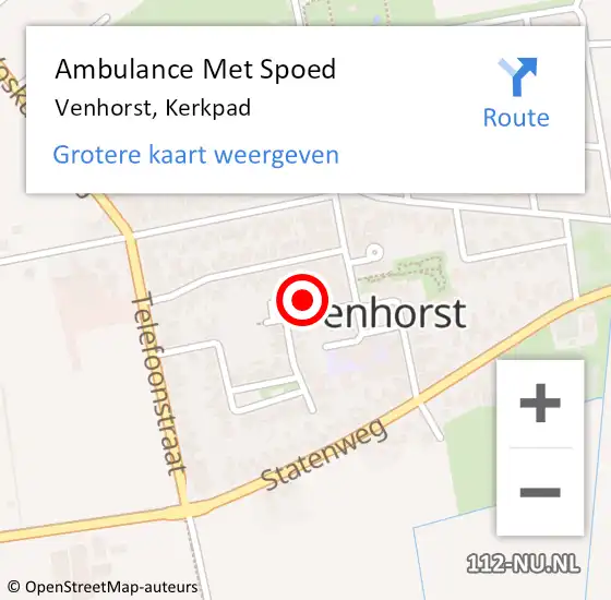 Locatie op kaart van de 112 melding: Ambulance Met Spoed Naar Venhorst, Kerkpad op 16 september 2014 00:05