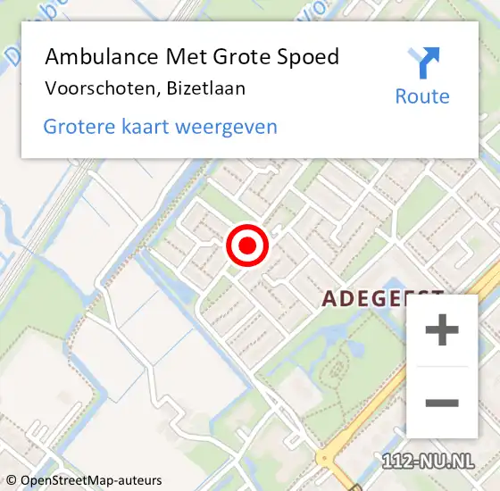 Locatie op kaart van de 112 melding: Ambulance Met Grote Spoed Naar Voorschoten, Bizetlaan op 20 november 2023 13:56