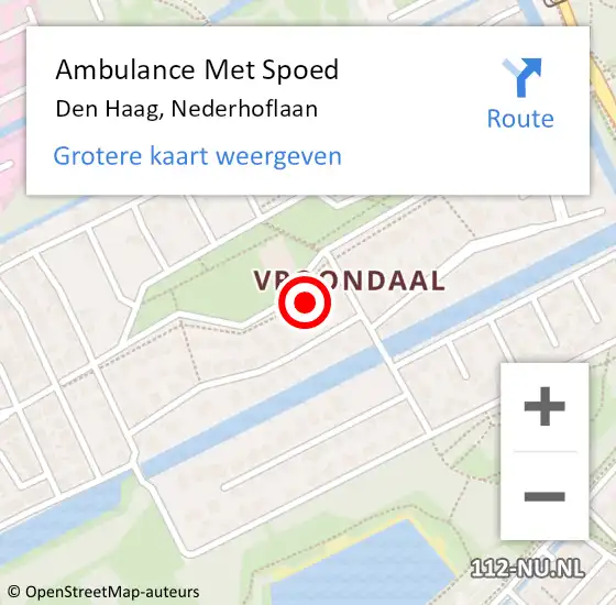 Locatie op kaart van de 112 melding: Ambulance Met Spoed Naar Den Haag, Nederhoflaan op 20 november 2023 14:25