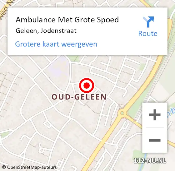 Locatie op kaart van de 112 melding: Ambulance Met Grote Spoed Naar Geleen, Jodenstraat op 16 september 2014 00:18