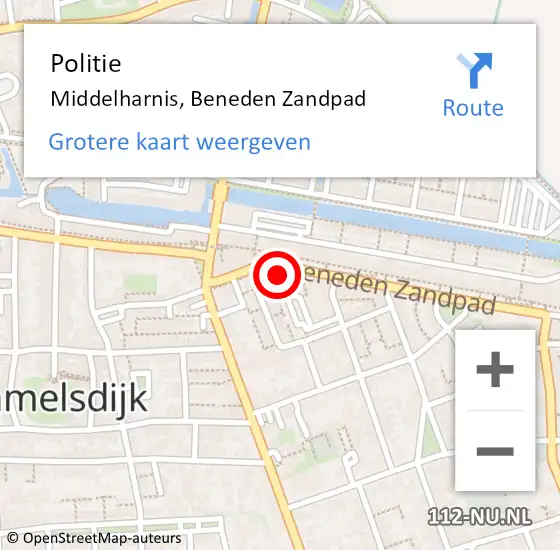 Locatie op kaart van de 112 melding: Politie Middelharnis, Beneden Zandpad op 20 november 2023 14:54