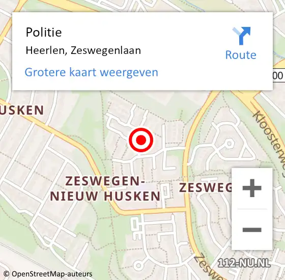 Locatie op kaart van de 112 melding: Politie Heerlen, Zeswegenlaan op 20 november 2023 14:59