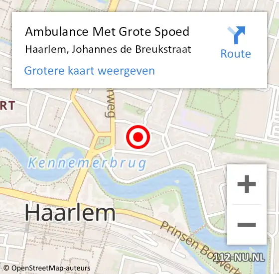 Locatie op kaart van de 112 melding: Ambulance Met Grote Spoed Naar Haarlem, Johannes de Breukstraat op 20 november 2023 15:11