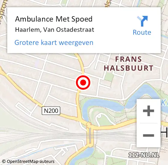 Locatie op kaart van de 112 melding: Ambulance Met Spoed Naar Haarlem, Van Ostadestraat op 20 november 2023 15:16