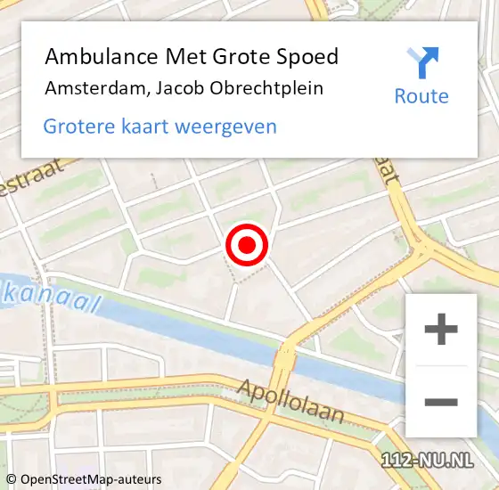 Locatie op kaart van de 112 melding: Ambulance Met Grote Spoed Naar Amsterdam, Jacob Obrechtplein op 20 november 2023 15:35