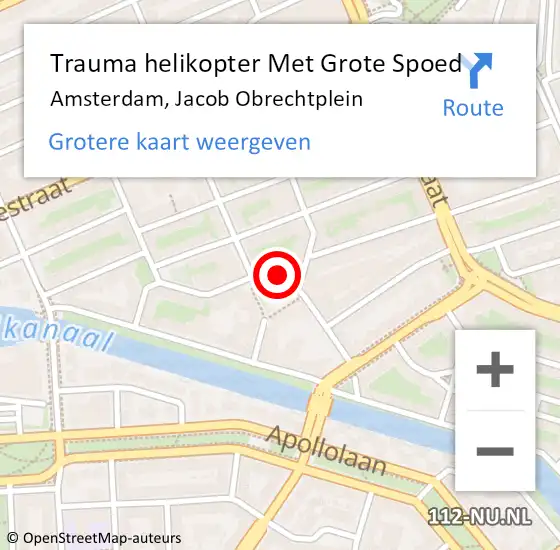 Locatie op kaart van de 112 melding: Trauma helikopter Met Grote Spoed Naar Amsterdam, Jacob Obrechtplein op 20 november 2023 15:35