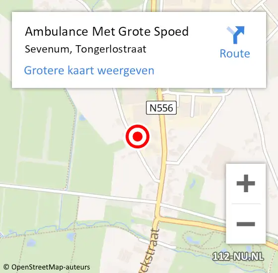Locatie op kaart van de 112 melding: Ambulance Met Grote Spoed Naar Sevenum, Tongerlostraat op 16 september 2014 00:46