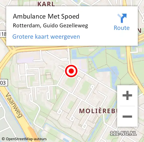 Locatie op kaart van de 112 melding: Ambulance Met Spoed Naar Rotterdam, Guido Gezelleweg op 20 november 2023 15:54