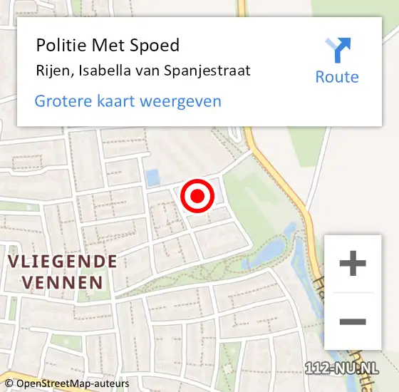 Locatie op kaart van de 112 melding: Politie Met Spoed Naar Rijen, Isabella van Spanjestraat op 20 november 2023 16:07