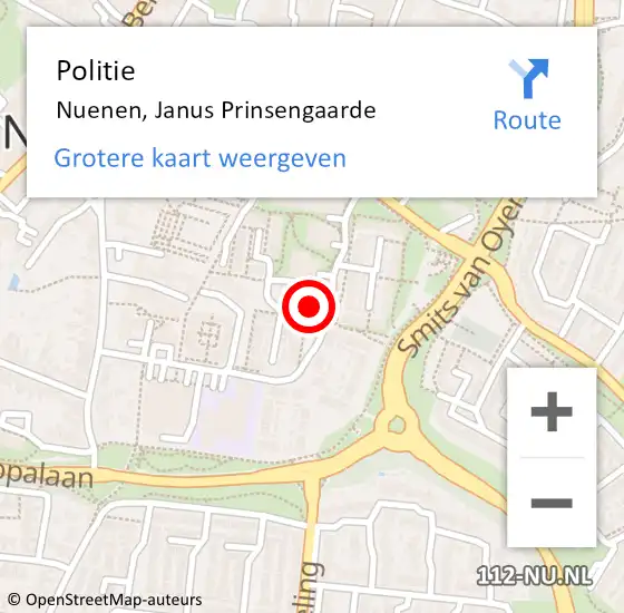 Locatie op kaart van de 112 melding: Politie Nuenen, Janus Prinsengaarde op 20 november 2023 16:10