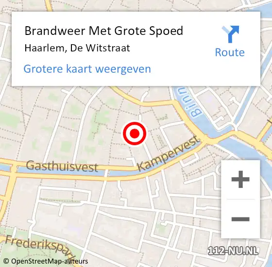 Locatie op kaart van de 112 melding: Brandweer Met Grote Spoed Naar Haarlem, De Witstraat op 20 november 2023 16:12