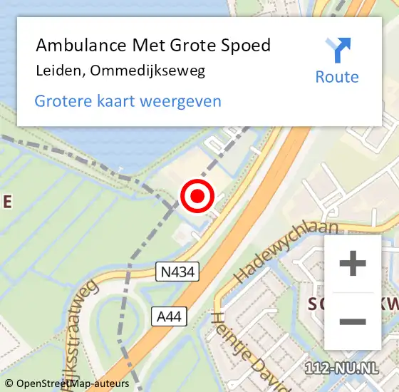 Locatie op kaart van de 112 melding: Ambulance Met Grote Spoed Naar Leiden, Ommedijkseweg op 20 november 2023 16:20