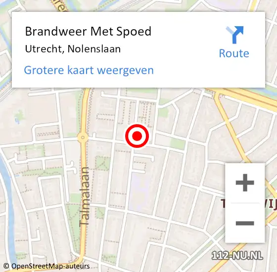 Locatie op kaart van de 112 melding: Brandweer Met Spoed Naar Utrecht, Nolenslaan op 20 november 2023 16:57