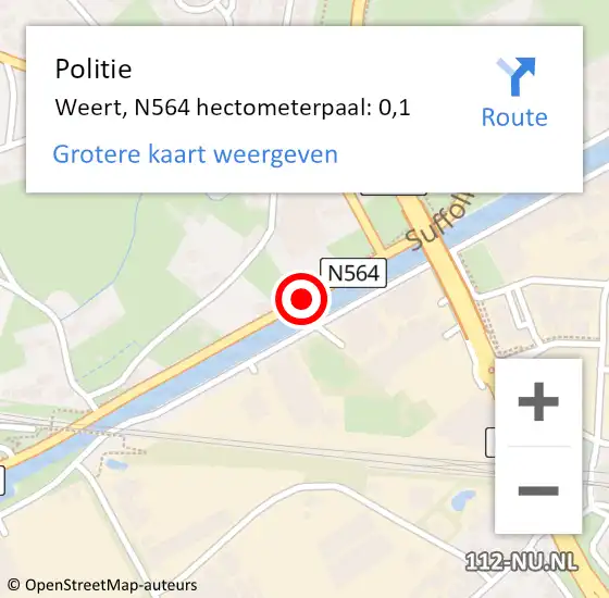 Locatie op kaart van de 112 melding: Politie Weert, N564 hectometerpaal: 0,1 op 20 november 2023 17:13