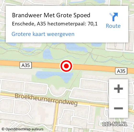 Locatie op kaart van de 112 melding: Brandweer Met Grote Spoed Naar Enschede, A35 hectometerpaal: 70,1 op 20 november 2023 17:30