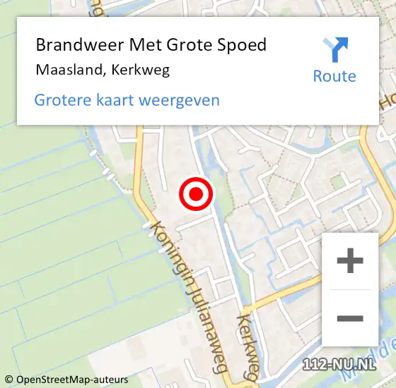 Locatie op kaart van de 112 melding: Brandweer Met Grote Spoed Naar Maasland, Kerkweg op 20 november 2023 17:38