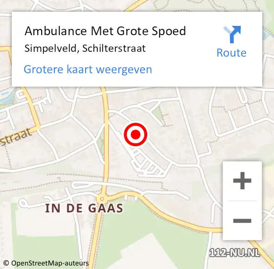 Locatie op kaart van de 112 melding: Ambulance Met Grote Spoed Naar Simpelveld, Schilterstraat op 16 september 2014 01:24