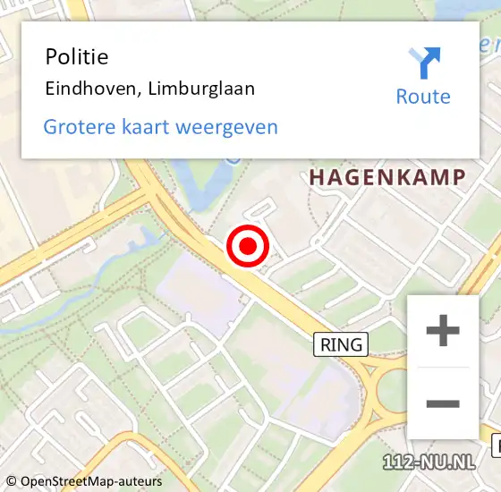 Locatie op kaart van de 112 melding: Politie Eindhoven, Limburglaan op 20 november 2023 18:11