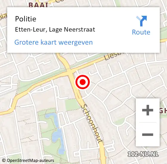 Locatie op kaart van de 112 melding: Politie Etten-Leur, Lage Neerstraat op 20 november 2023 18:18