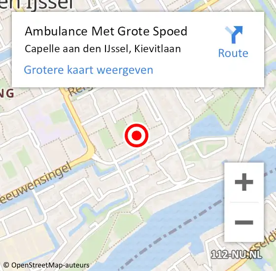 Locatie op kaart van de 112 melding: Ambulance Met Grote Spoed Naar Capelle aan den IJssel, Kievitlaan op 20 november 2023 18:44