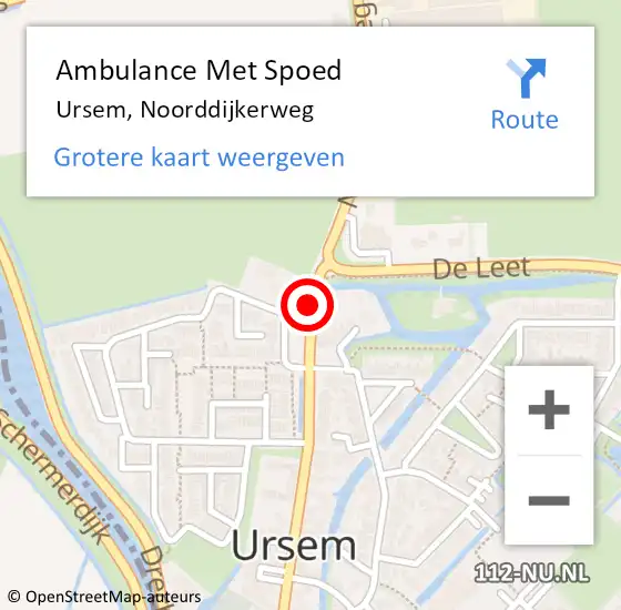 Locatie op kaart van de 112 melding: Ambulance Met Spoed Naar Ursem, Noorddijkerweg op 20 november 2023 18:45