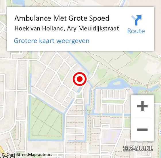 Locatie op kaart van de 112 melding: Ambulance Met Grote Spoed Naar Hoek van Holland, Ary Meuldijkstraat op 20 november 2023 18:47