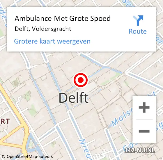 Locatie op kaart van de 112 melding: Ambulance Met Grote Spoed Naar Delft, Voldersgracht op 20 november 2023 19:36