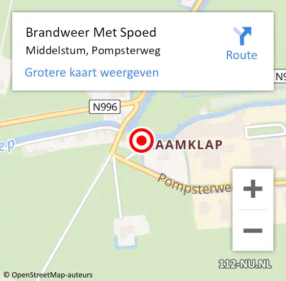 Locatie op kaart van de 112 melding: Brandweer Met Spoed Naar Middelstum, Pompsterweg op 20 november 2023 19:46