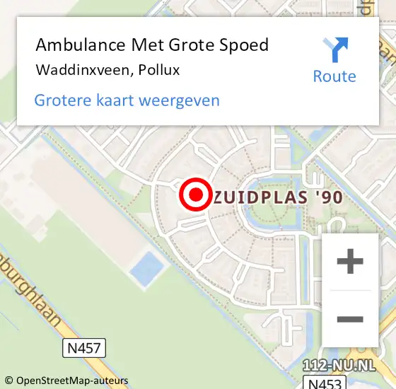 Locatie op kaart van de 112 melding: Ambulance Met Grote Spoed Naar Waddinxveen, Pollux op 20 november 2023 19:48