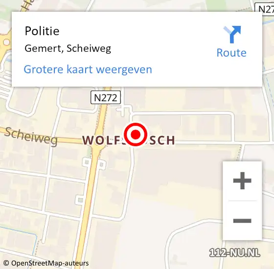 Locatie op kaart van de 112 melding: Politie Gemert, Scheiweg op 20 november 2023 20:21