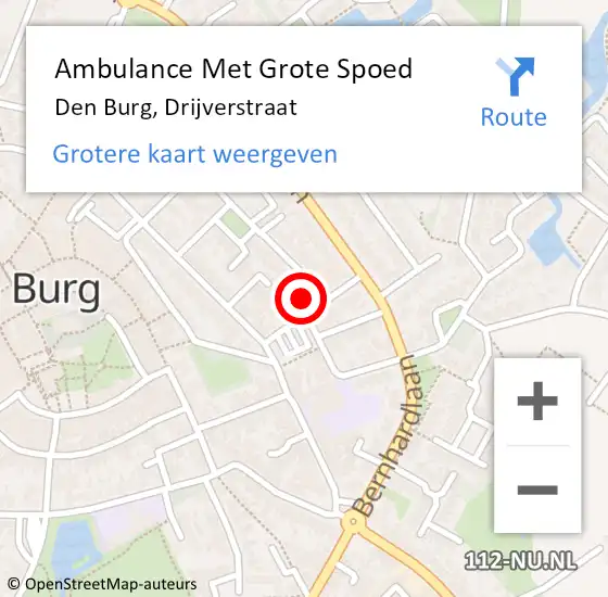 Locatie op kaart van de 112 melding: Ambulance Met Grote Spoed Naar Den Burg, Drijverstraat op 20 november 2023 20:26