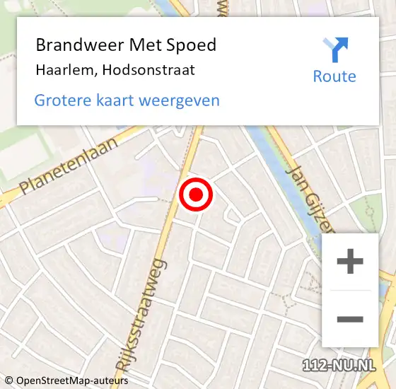 Locatie op kaart van de 112 melding: Brandweer Met Spoed Naar Haarlem, Hodsonstraat op 20 november 2023 20:56