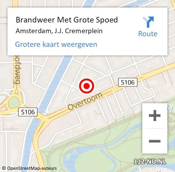 Locatie op kaart van de 112 melding: Brandweer Met Grote Spoed Naar Amsterdam, J.J. Cremerplein op 20 november 2023 20:57