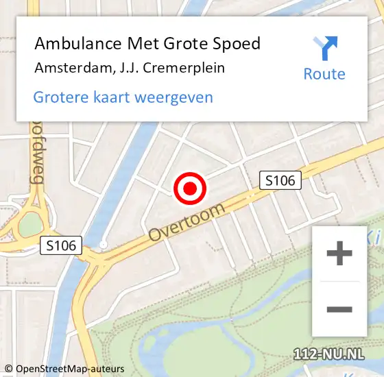 Locatie op kaart van de 112 melding: Ambulance Met Grote Spoed Naar Amsterdam, J.J. Cremerplein op 20 november 2023 20:58