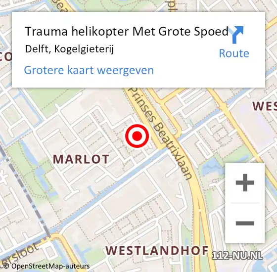 Locatie op kaart van de 112 melding: Trauma helikopter Met Grote Spoed Naar Delft, Kogelgieterij op 20 november 2023 21:38
