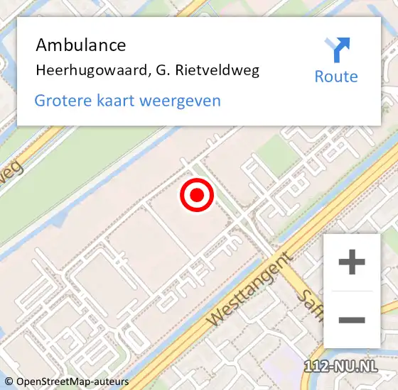 Locatie op kaart van de 112 melding: Ambulance Heerhugowaard, G. Rietveldweg op 20 november 2023 21:44