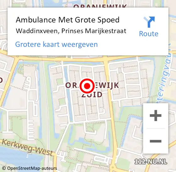 Locatie op kaart van de 112 melding: Ambulance Met Grote Spoed Naar Waddinxveen, Prinses Marijkestraat op 20 november 2023 21:49