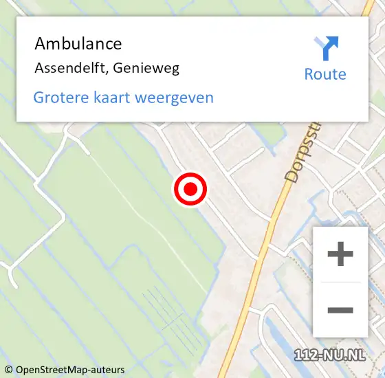 Locatie op kaart van de 112 melding: Ambulance Assendelft, Genieweg op 20 november 2023 22:19