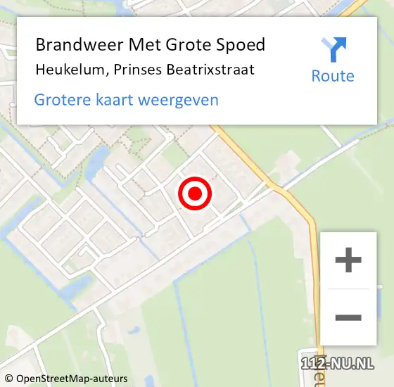 Locatie op kaart van de 112 melding: Brandweer Met Grote Spoed Naar Heukelum, Prinses Beatrixstraat op 20 november 2023 22:19