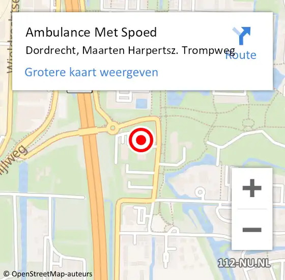 Locatie op kaart van de 112 melding: Ambulance Met Spoed Naar Dordrecht, Maarten Harpertsz. Trompweg op 20 november 2023 22:45